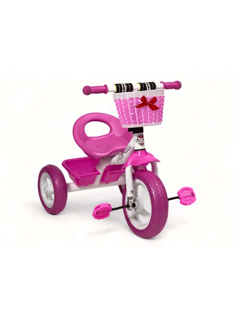 البدر دراجة ثلاثية العجلات للأطفال من البدر، دراجة ثلاثية العجلات مع سلة مزدوجة، دراجة توازن للأطفال بعمر 2-4 سنوات، لون زهري - Image 1